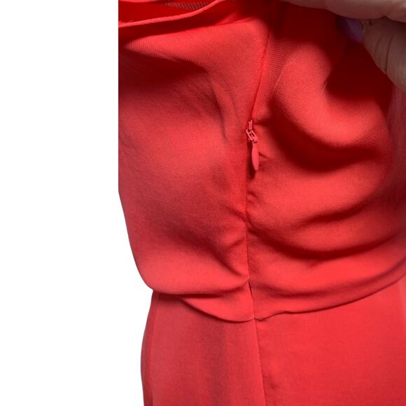 Halston Heritage Twist Front Boat Neck Drape Short Sleeve Dress Coral Red Small - Picture 5 of 14